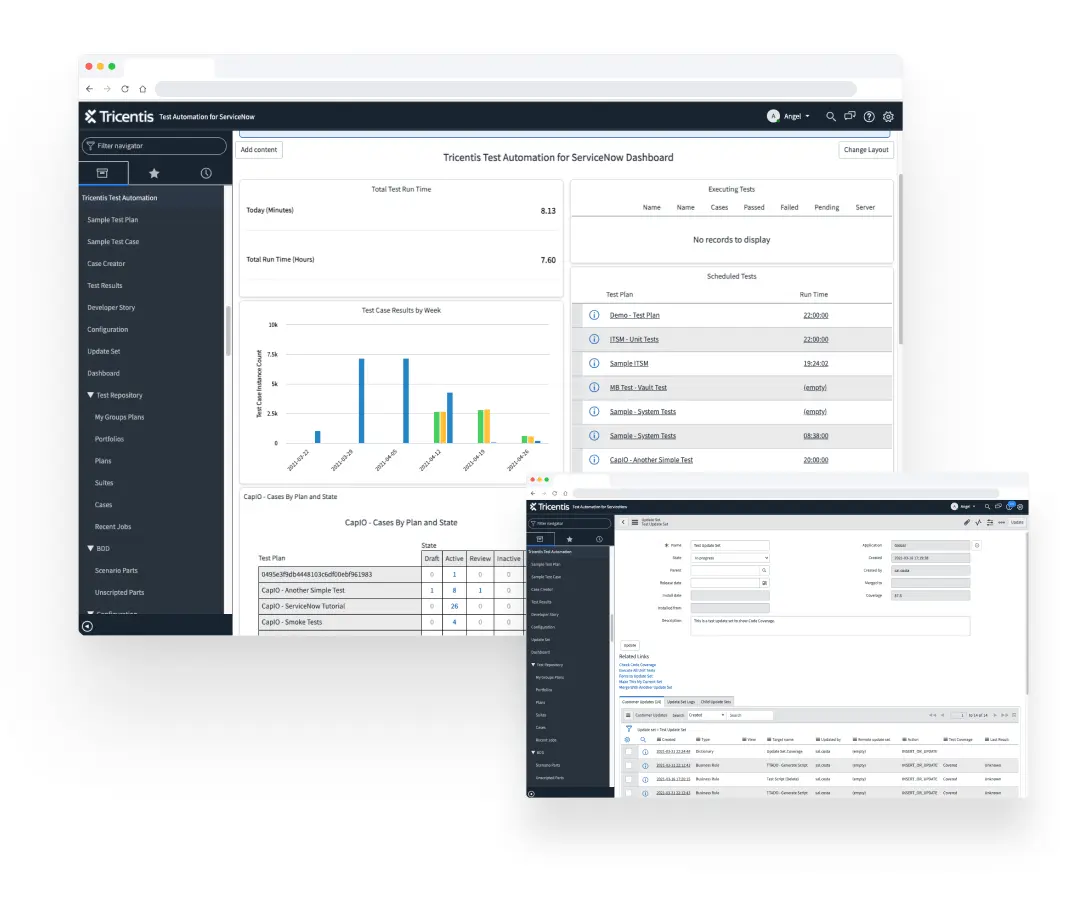 ServiceNow test automation example screen