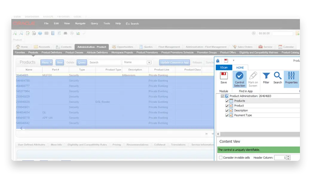 Testing controls for Siebel