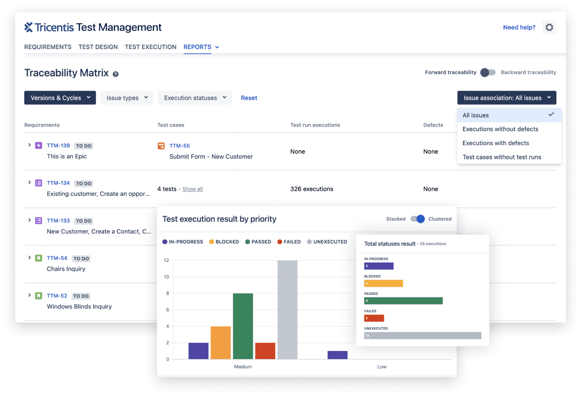 Tricentis Test Management traceability