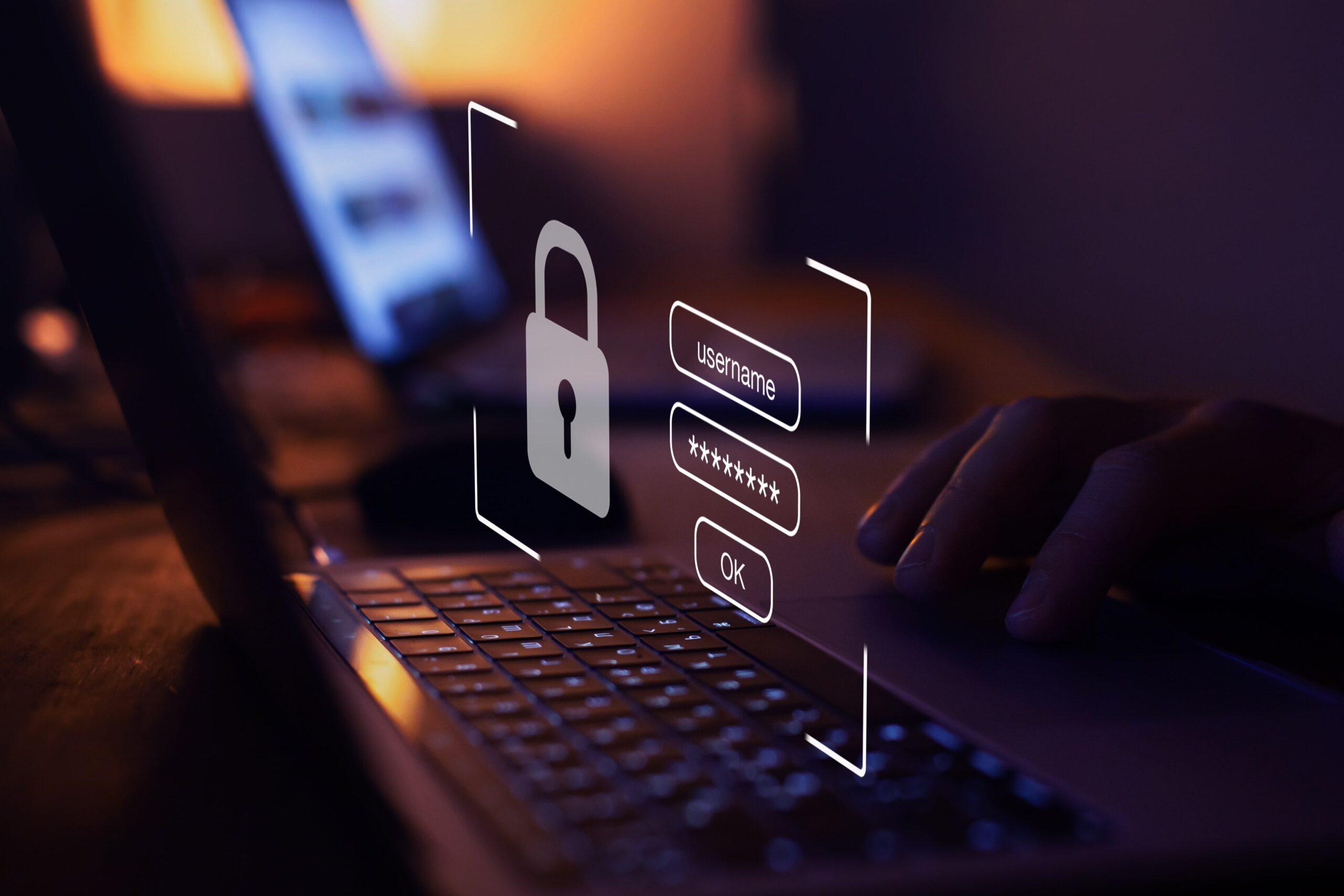 Encrypted, password protection dialogue above keyboard