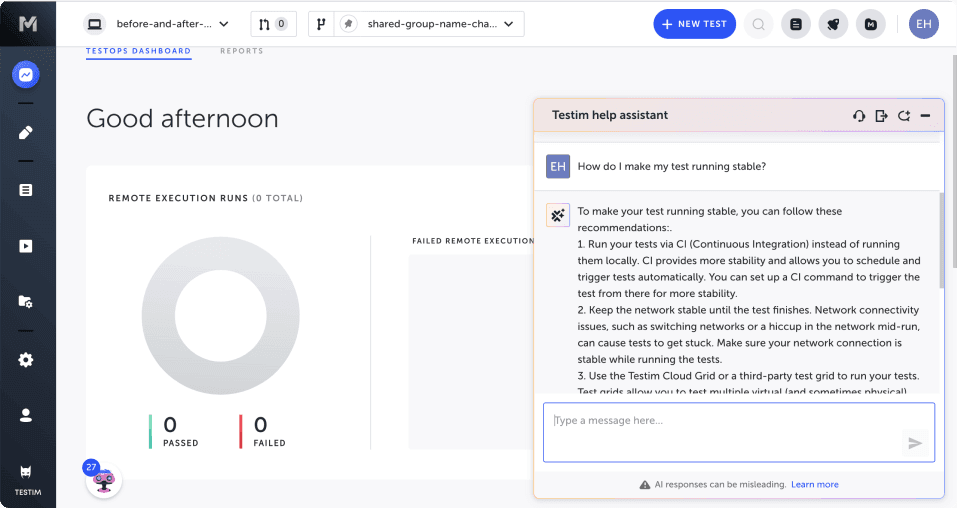 Tricentis Testim Help Assistant