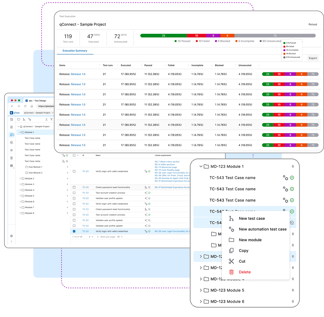Agentic Test Creation product screens