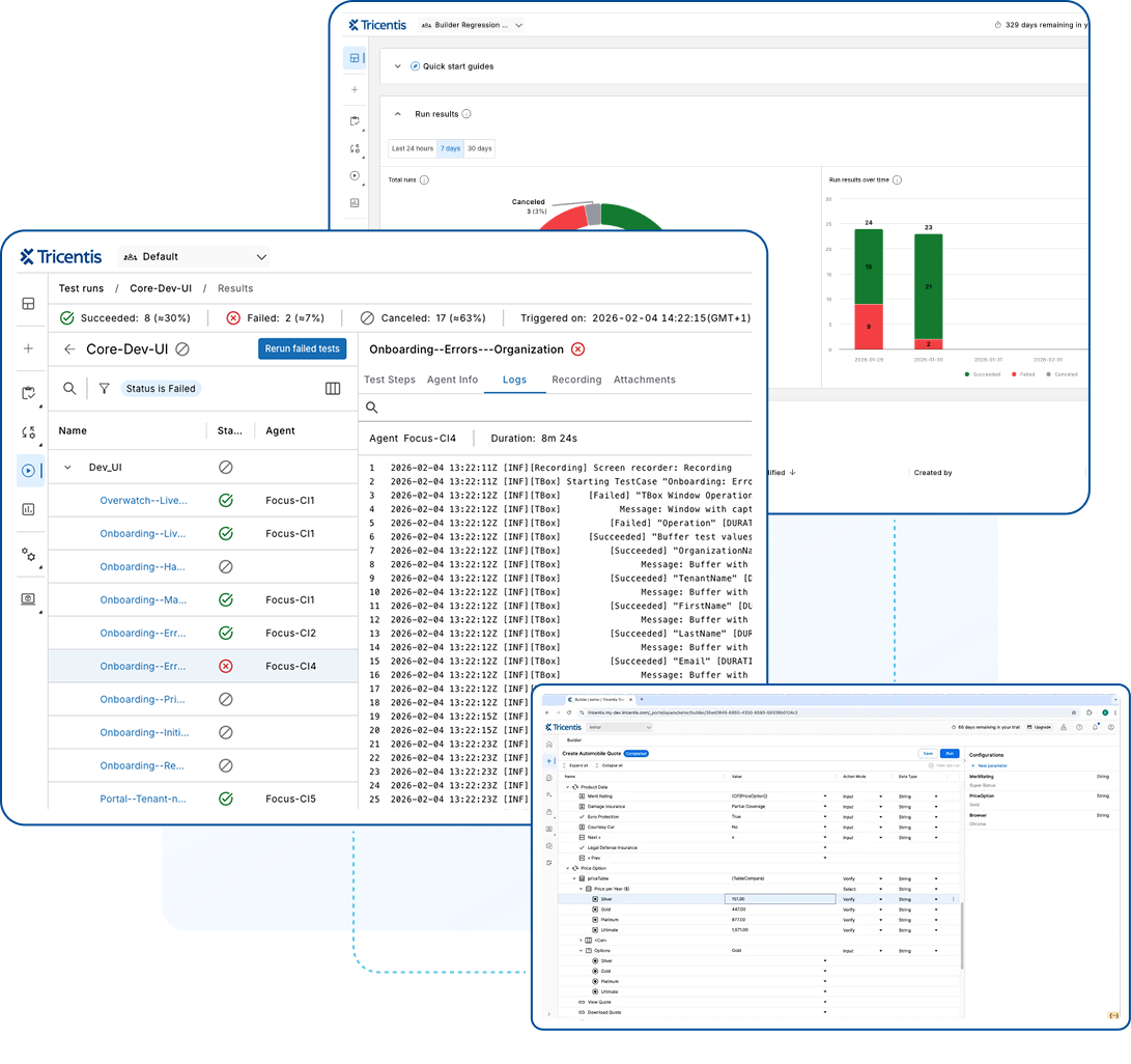Agentic test automation product screenshots