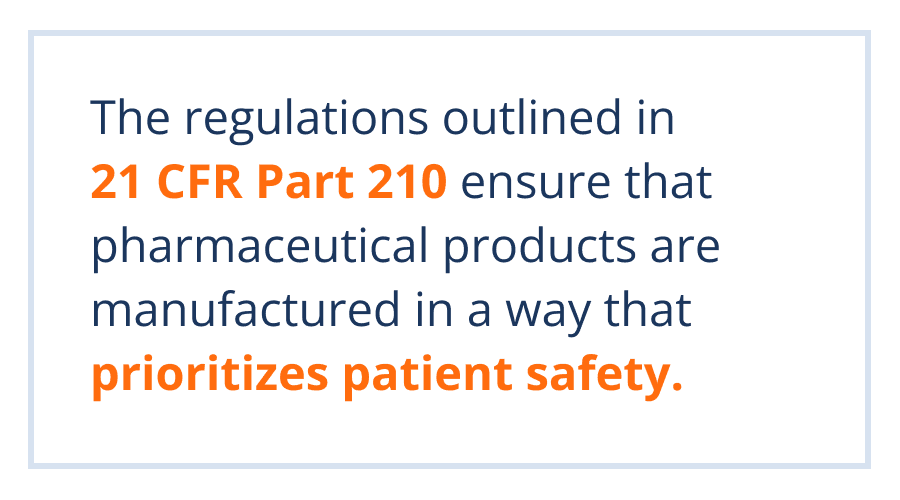 Outlined regulations in 21 CFR Part 210 text image
