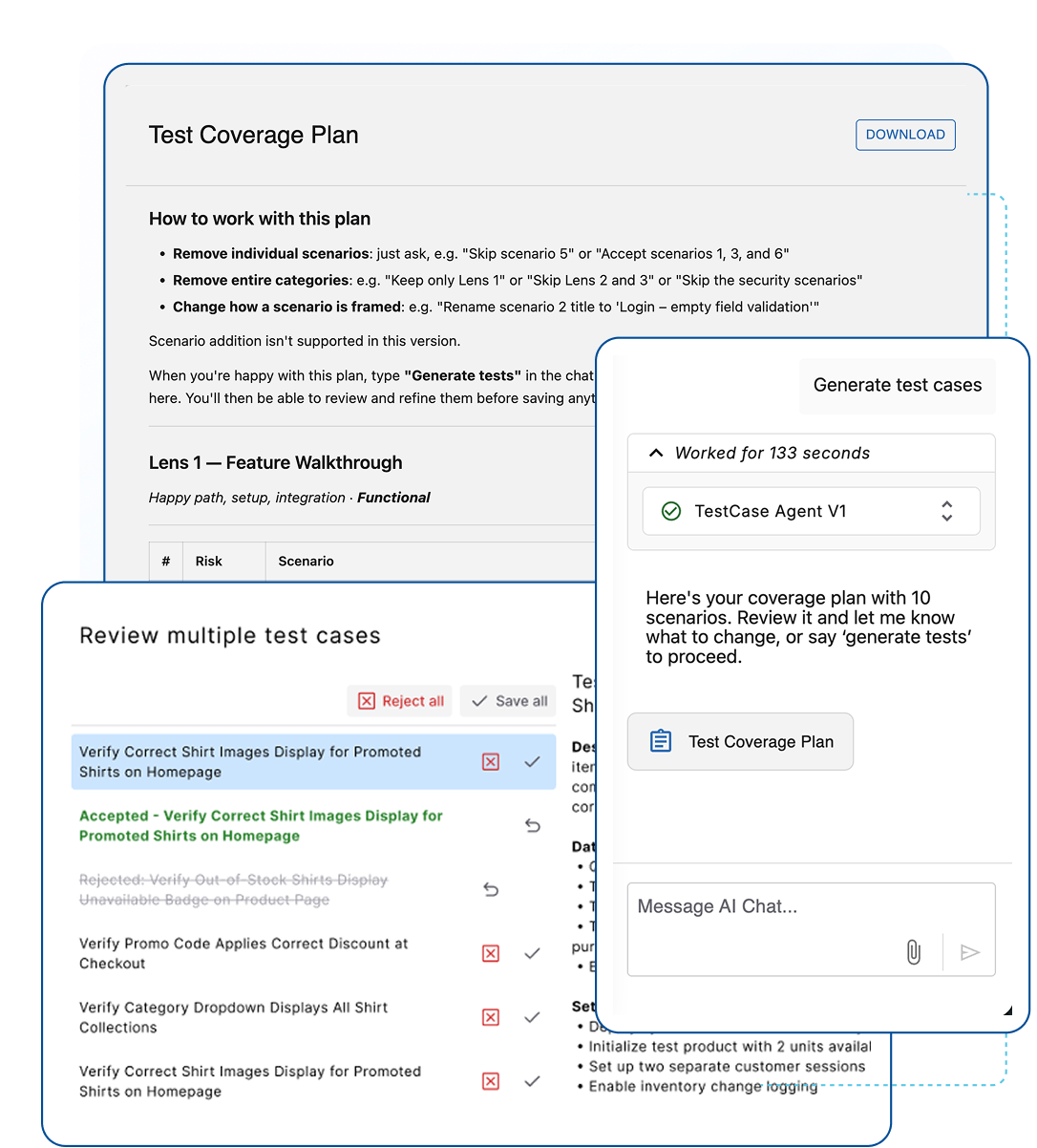 Tricentis Agentic Test Creation: Test coverage plan and AI chat